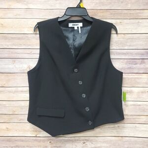 DKNY Black Tailored Vest Women’s Size 16 Classic Button Front Careerwear Top XL